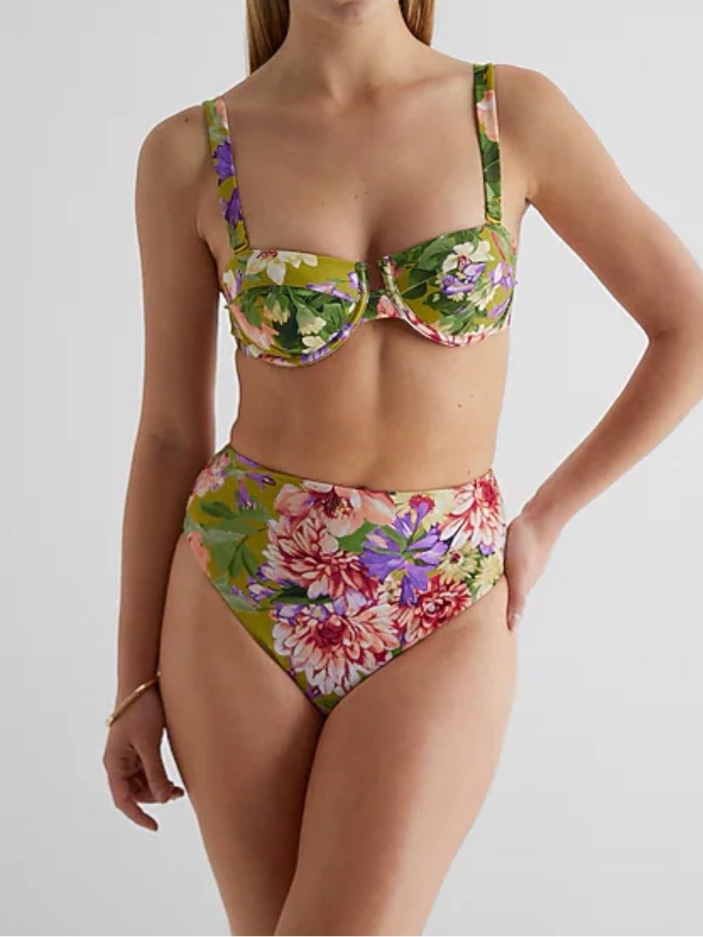 Express Body Contour Floral Bikini Set High Waist Underwire Size Small NWT